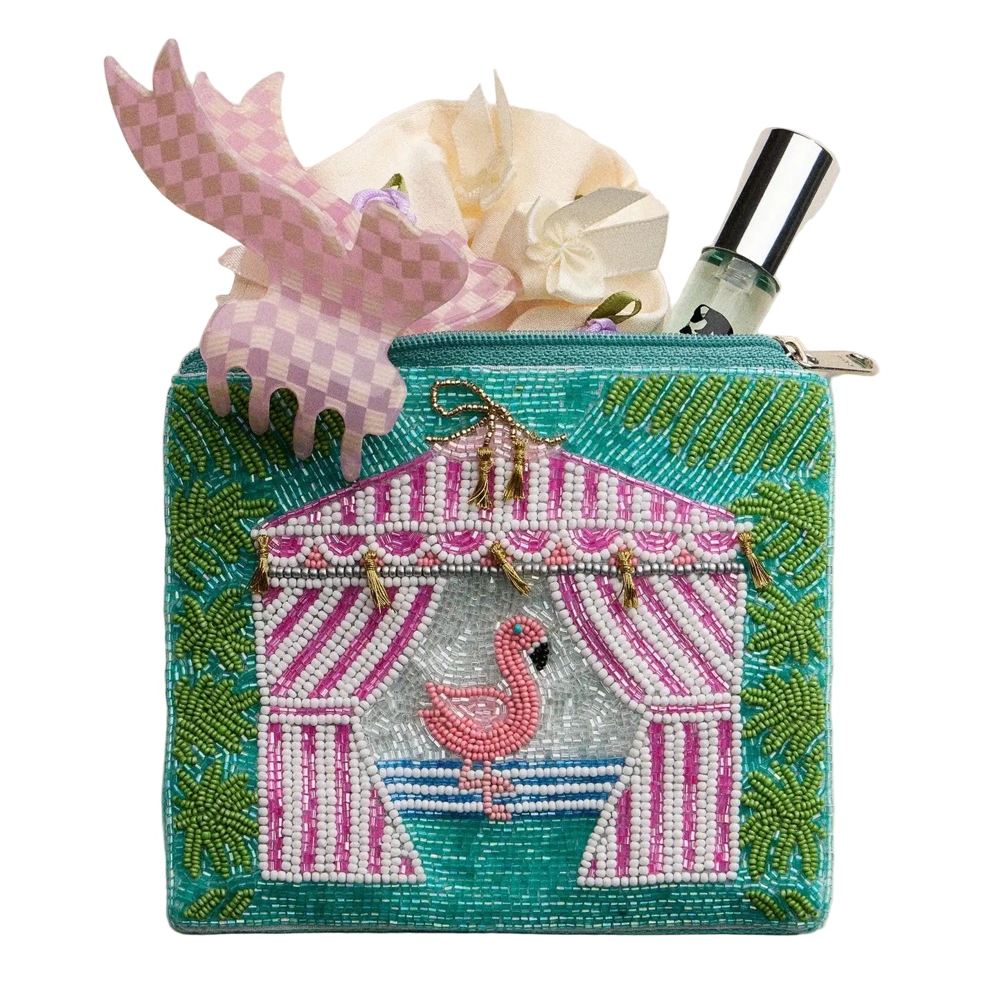 Flamingo Cabana Beaded Coin Purse