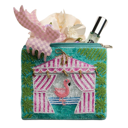 Flamingo Cabana Beaded Coin Purse