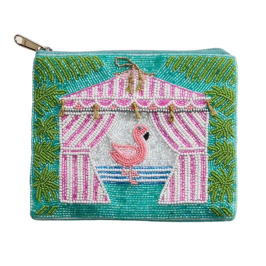 Flamingo Cabana Beaded Coin Purse