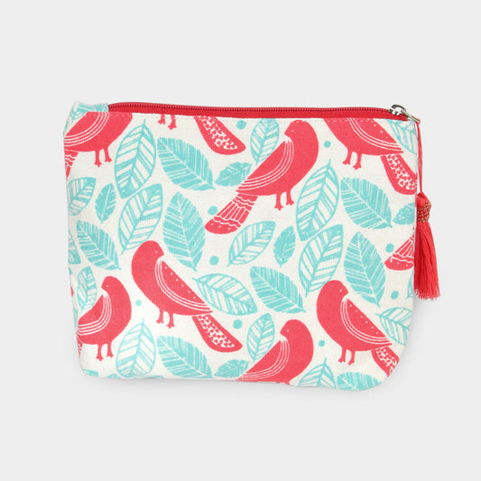 Flower Bird Leaf Zippered Pouch - Cosmetic Bag