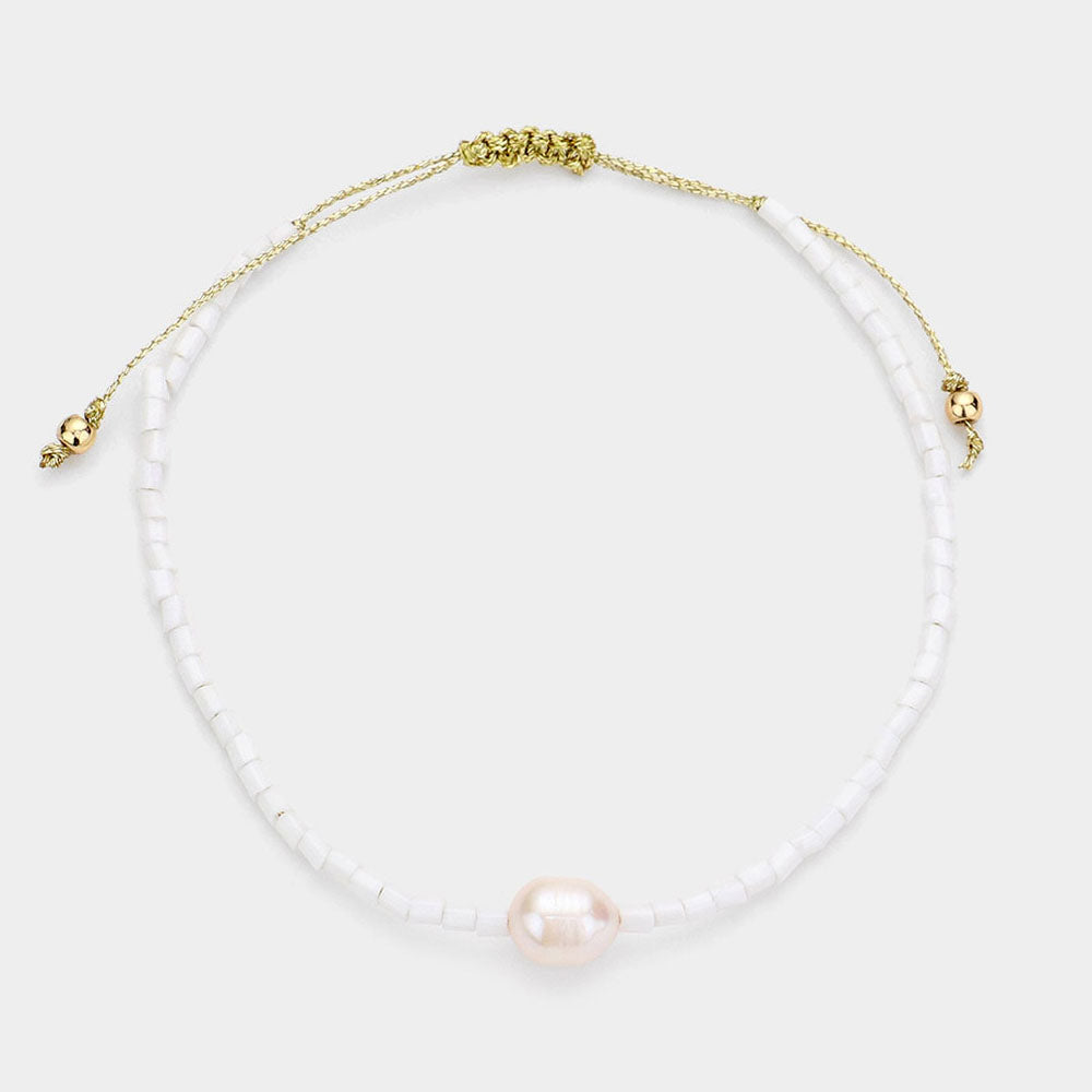 Freshwater Pearl Accented Beaded Bracelet (White)