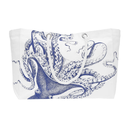 Octopus Beach Tote Bag (White, Blue)