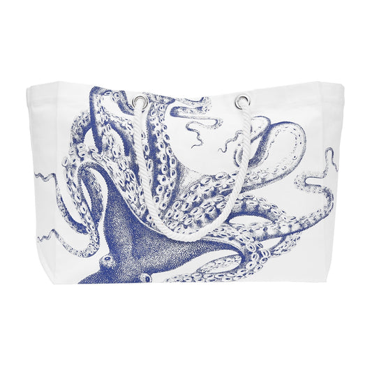 Octopus Beach Tote Bag (White, Blue)