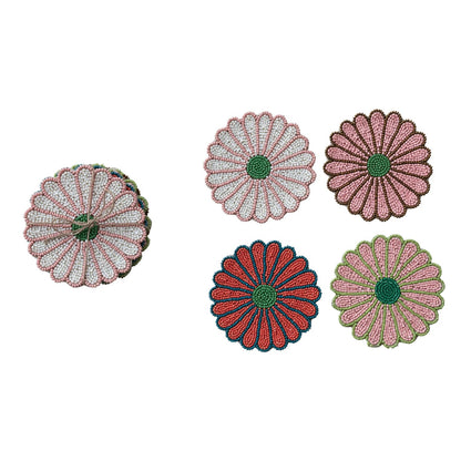 Glass Beaded Flower Shaped Coasters (Set of 4)