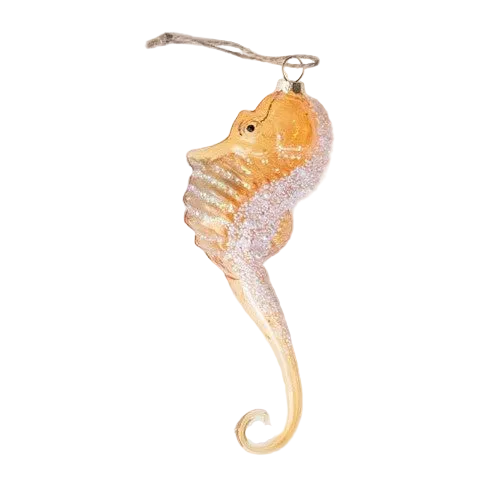 Orange Seahorse Christmas Tree Ornament with Glitter