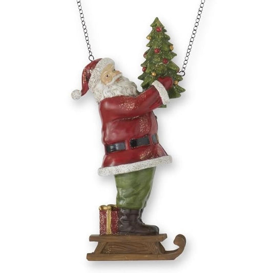 Santa Holding a Christmas Tree on Sled Hanging Arrow Replacement Sign
