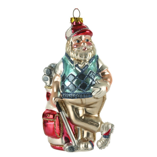 Going (Gone) Golfing Santa Christmas Tree Glass Ornament
