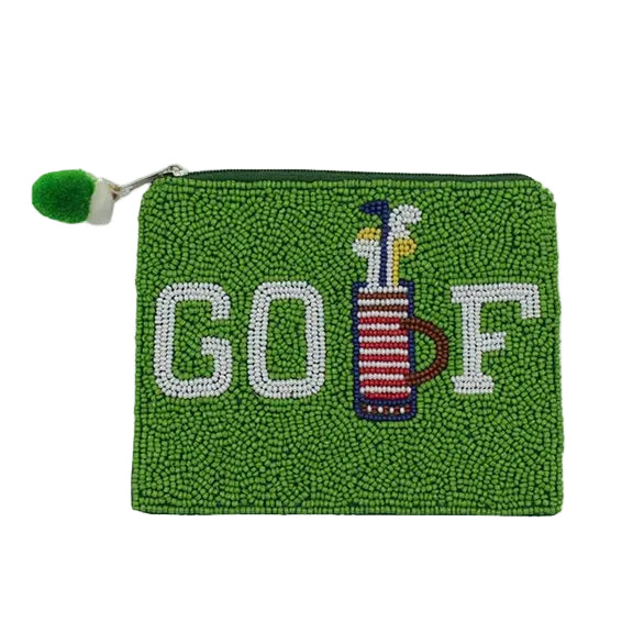 golf coin purse, golf beaded pouch, golf gift for women, golf accessory bag, golf wallet, golf tournament gift, golf themed coin purse, seed beaded pouch, golfer gift, country club gift, golf outing favor, golf essentials pouch