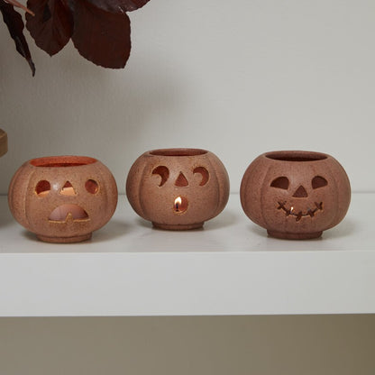 Grinning Jack O'Lantern Pumpkin Votives (Set of 3)