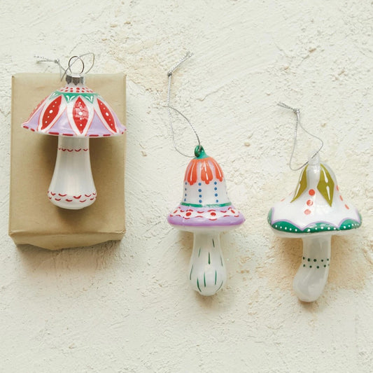 Hand-Painted Glass Mushroom Christmas Tree Ornament (Set of 3)©