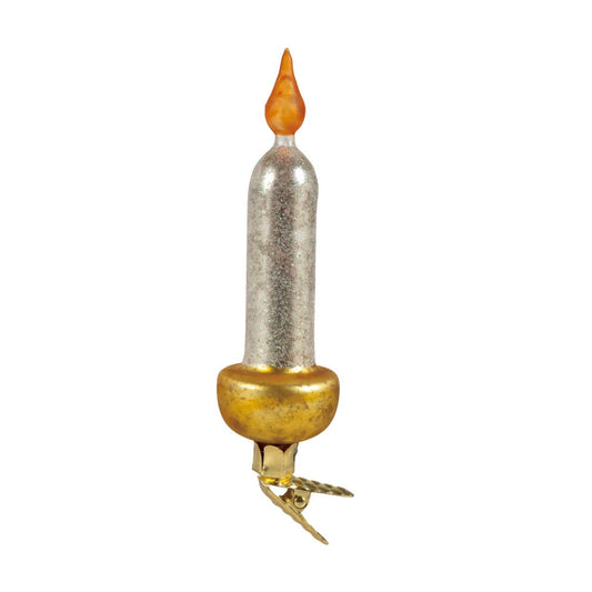Hand-Painted Mercury Glass Taper Candle Clip-on Ornament, Orange Color & White