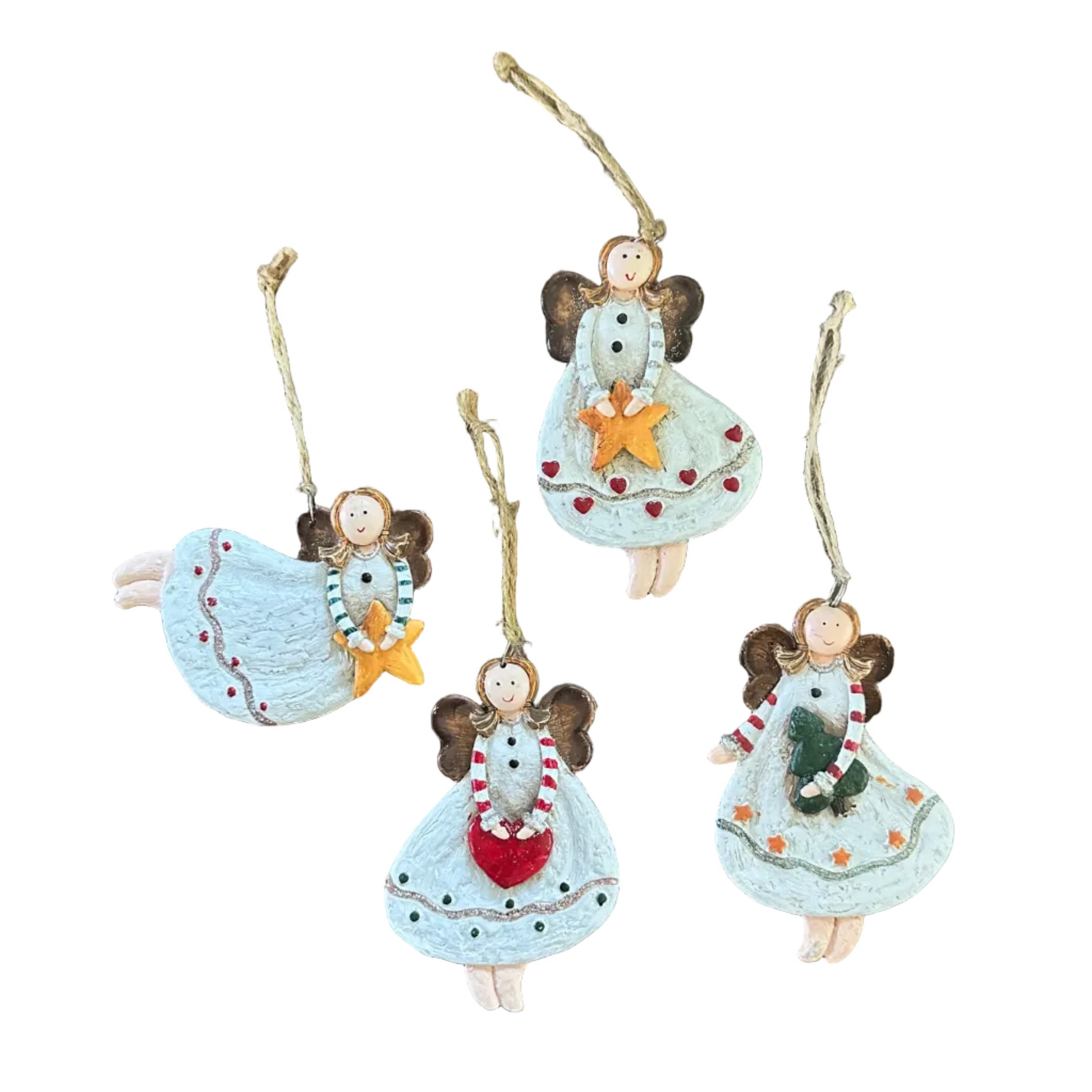 Handcrafted Angel Christmas Tree Ornament Assortment - Star, Heart, and Pine Tree