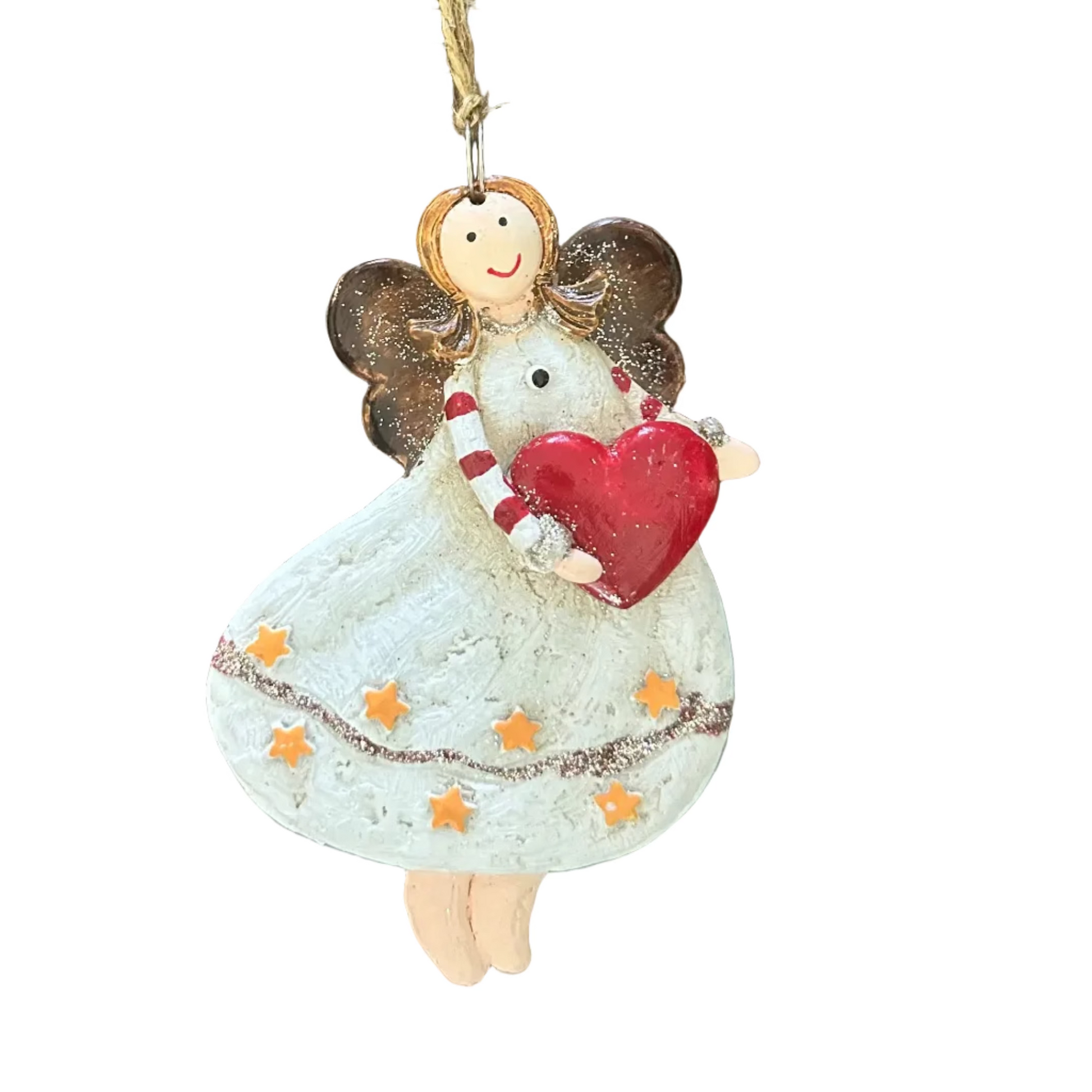 Handcrafted Angel Christmas Tree Ornament featuring stars, a heart and festive details