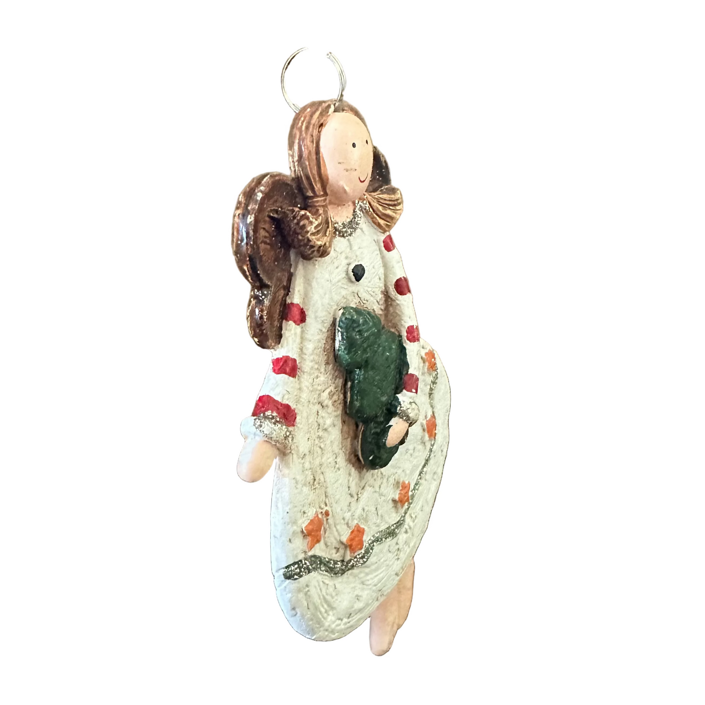 Handcrafted Angel Christmas Tree Ornament with Pine Tree