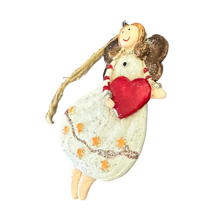 Handcrafted Angel with Heart Christmas Tree Ornament