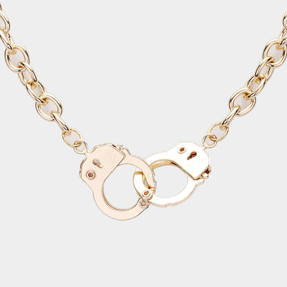 Handcuffs Pendant Toggle Chain Necklace (gold)