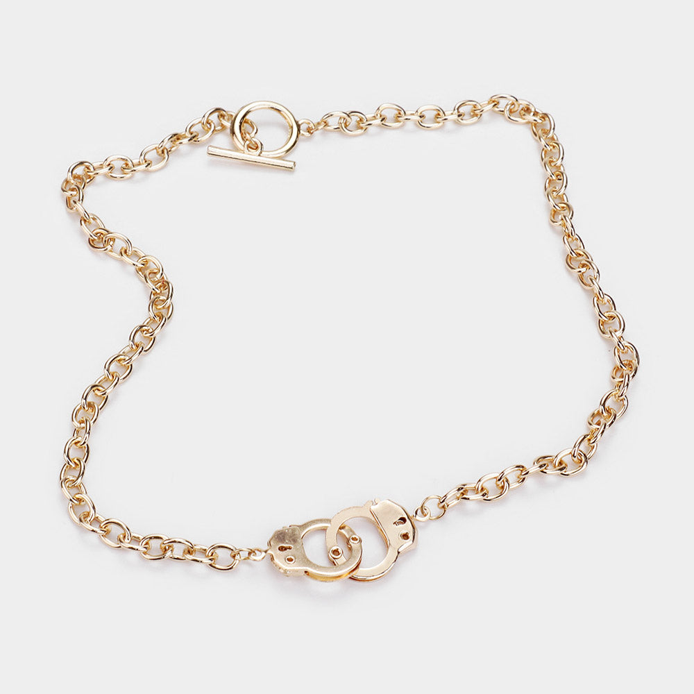 Handcuffs Pendant Toggle Chain Necklace (gold)
