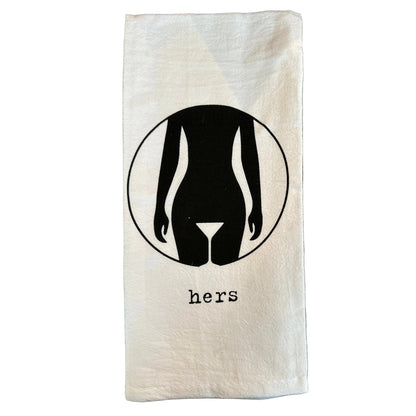 “His & Hers” Bar Towels – Cheeky Flour Sack Kitchen Towel (sold individually)