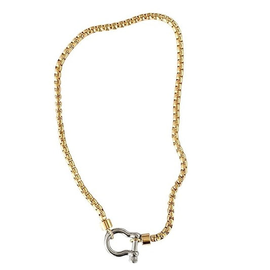 Metal Horseshoe Carabiner Lock Chunky Necklace (Gold & Silver)