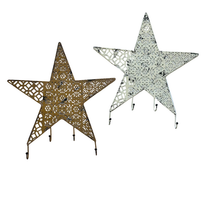 Metal Star Wall Hanging with Four Hooks