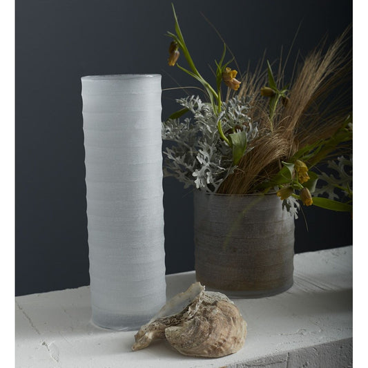 Tall White Frosted Ribbed Kyrenia Vase