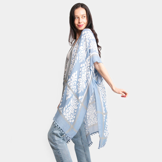 Kilim Ikat Beach Cover Up Kimono Poncho (Blue)