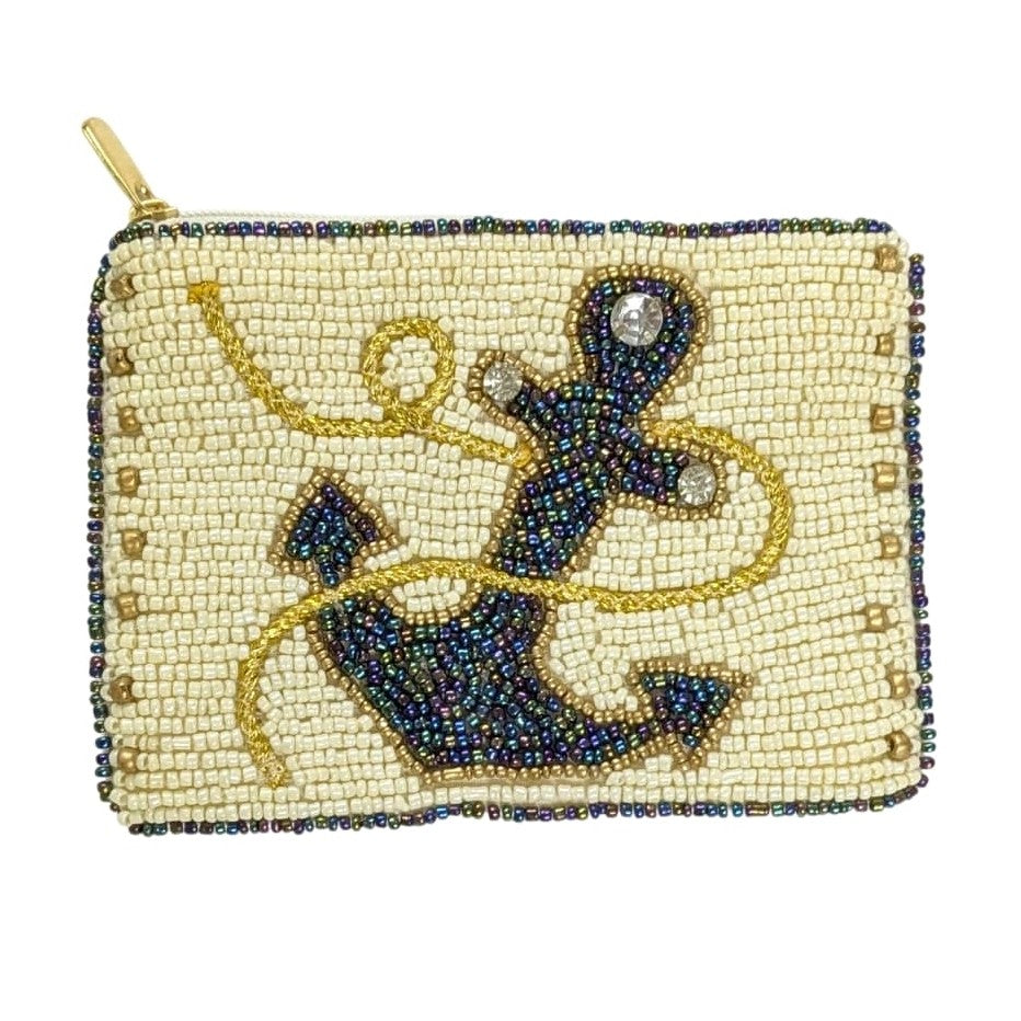 Nautical Anchor Seed Beaded Coin Purse