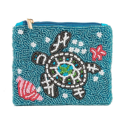 Sea Turtle Seed Beaded Coin Purse
