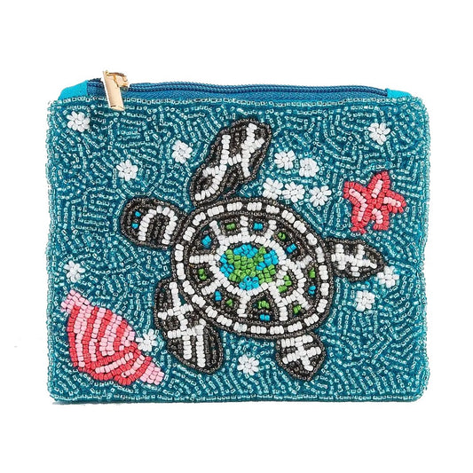 Sea Turtle Seed Beaded Coin Purse