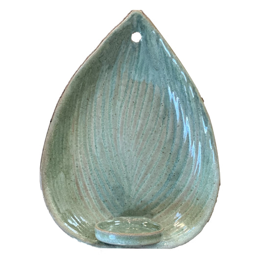 Green Reactive Glaze Leaf Candle Holder Wall Sconce (Sm)