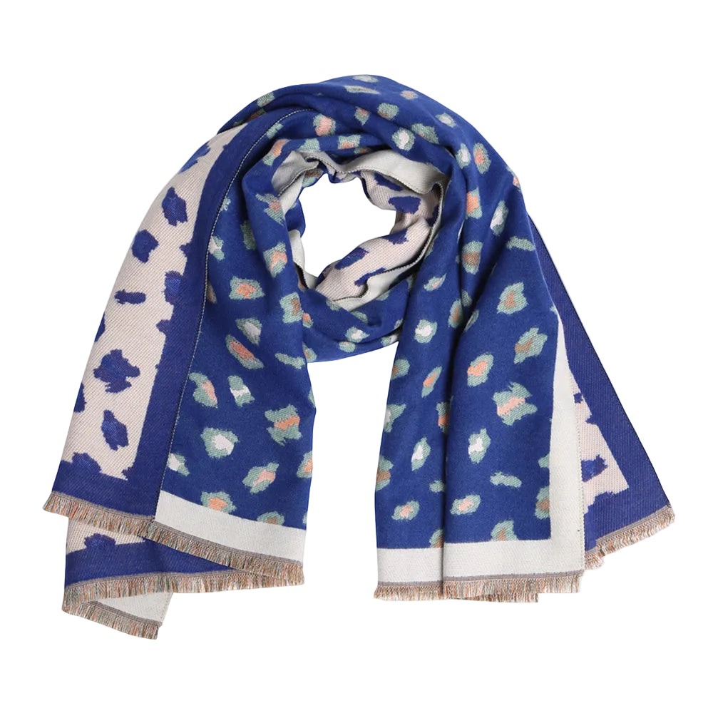 Blue scarf with abstract pattern on a white background