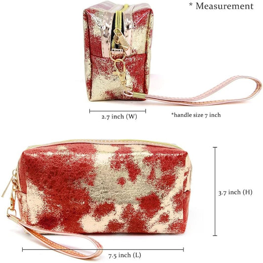 Ombre Foiled Wristlet Cosmetic Pouch Bag (Red, Gold)