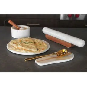 White Marble Rolling Pin and Wood Base