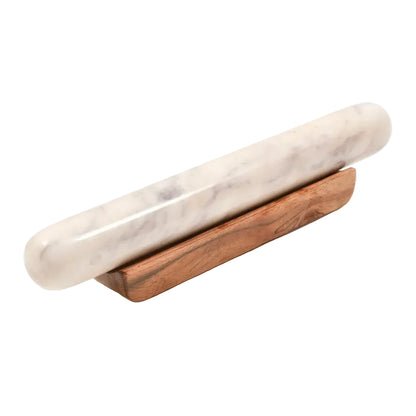 White Marble Rolling Pin and Wood Base