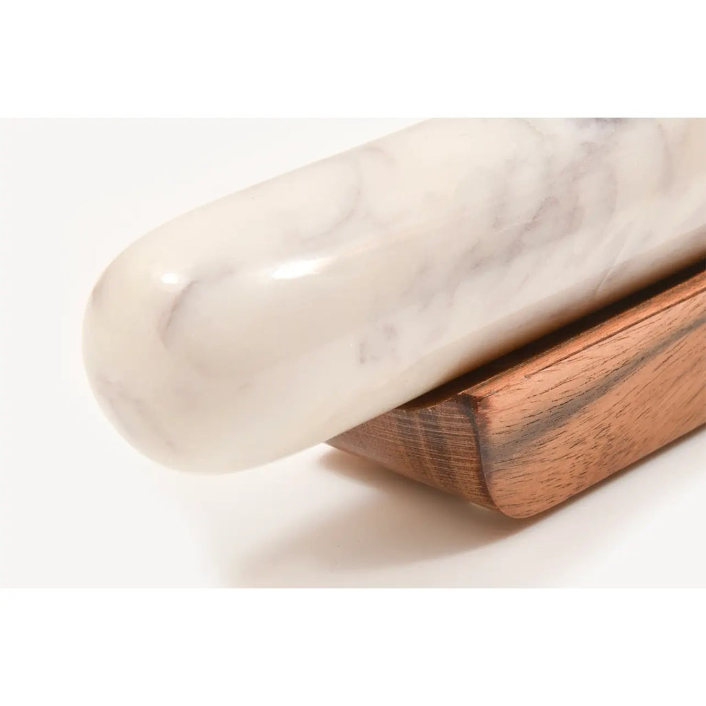 White Marble Rolling Pin and Wood Base