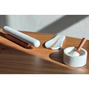 White Marble Rolling Pin and Wood Base