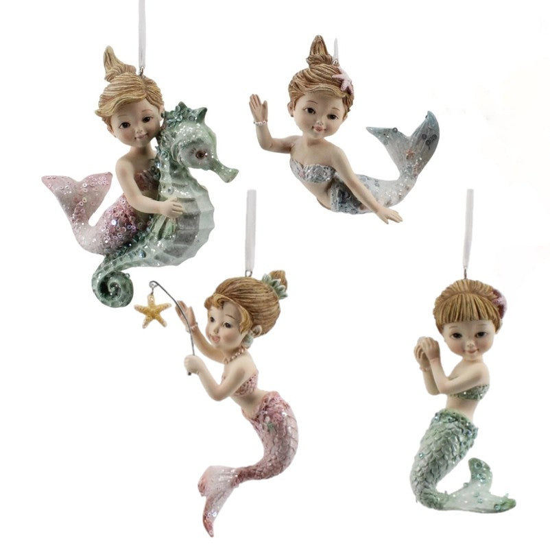 Mermaid Girl Christmas Tree Ornaments (Set of 4)