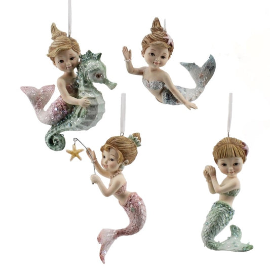 Mermaid Girl Christmas Tree Ornaments (Set of 4)