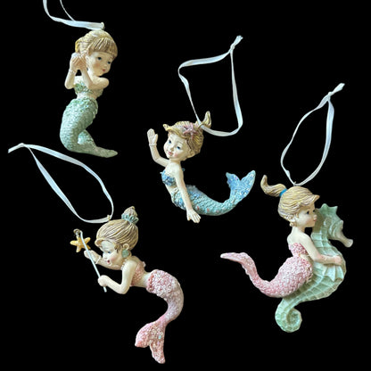 Mermaid Girl Christmas Tree Ornaments (Set of 4)