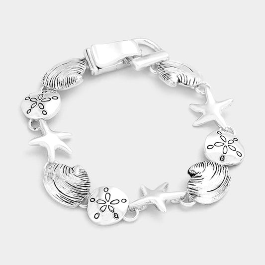 Metal Starfish & Sand Dollar Link Magnetic Bracelet