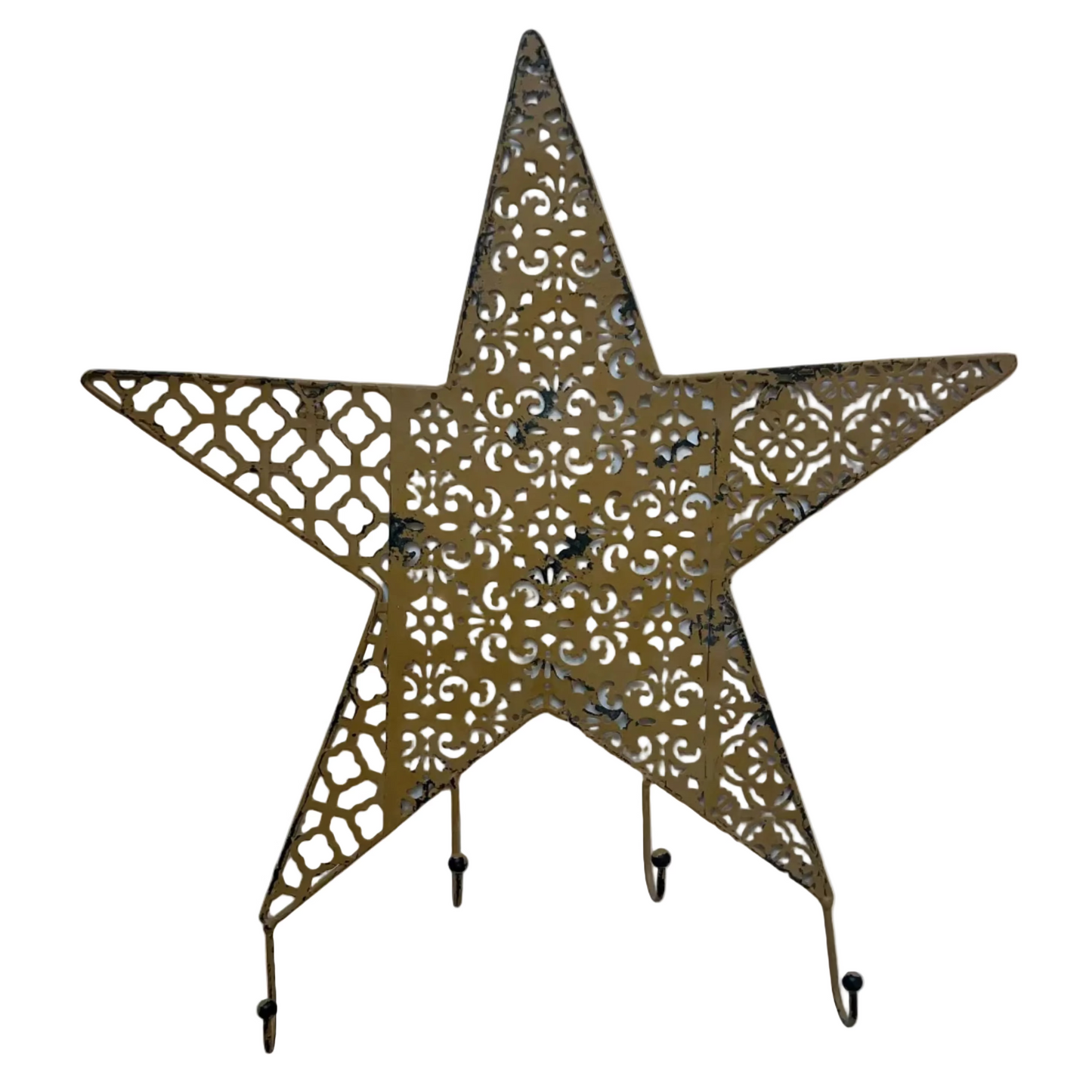 Heavily Distress Metal Wall Hanging Star with Four Hooks