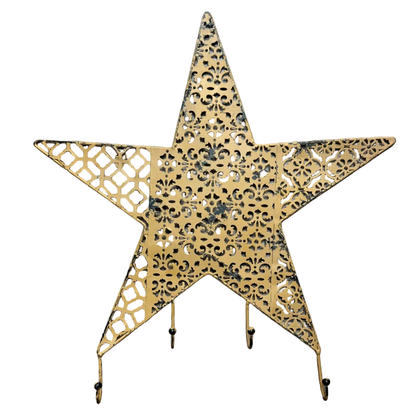 Metal Star Wall Hanging with Four Hooks