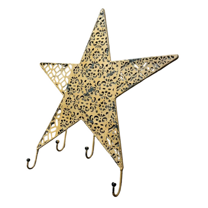 Metal Star Wall Hanging with Four Hooks