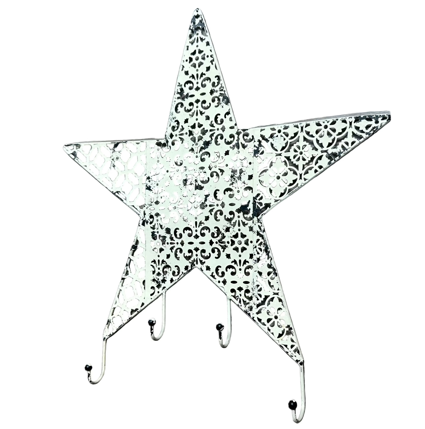 Metal Star Wall Hanging with Four Hooks