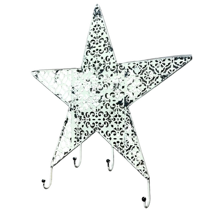 Metal Star Wall Hanging with Four Hooks