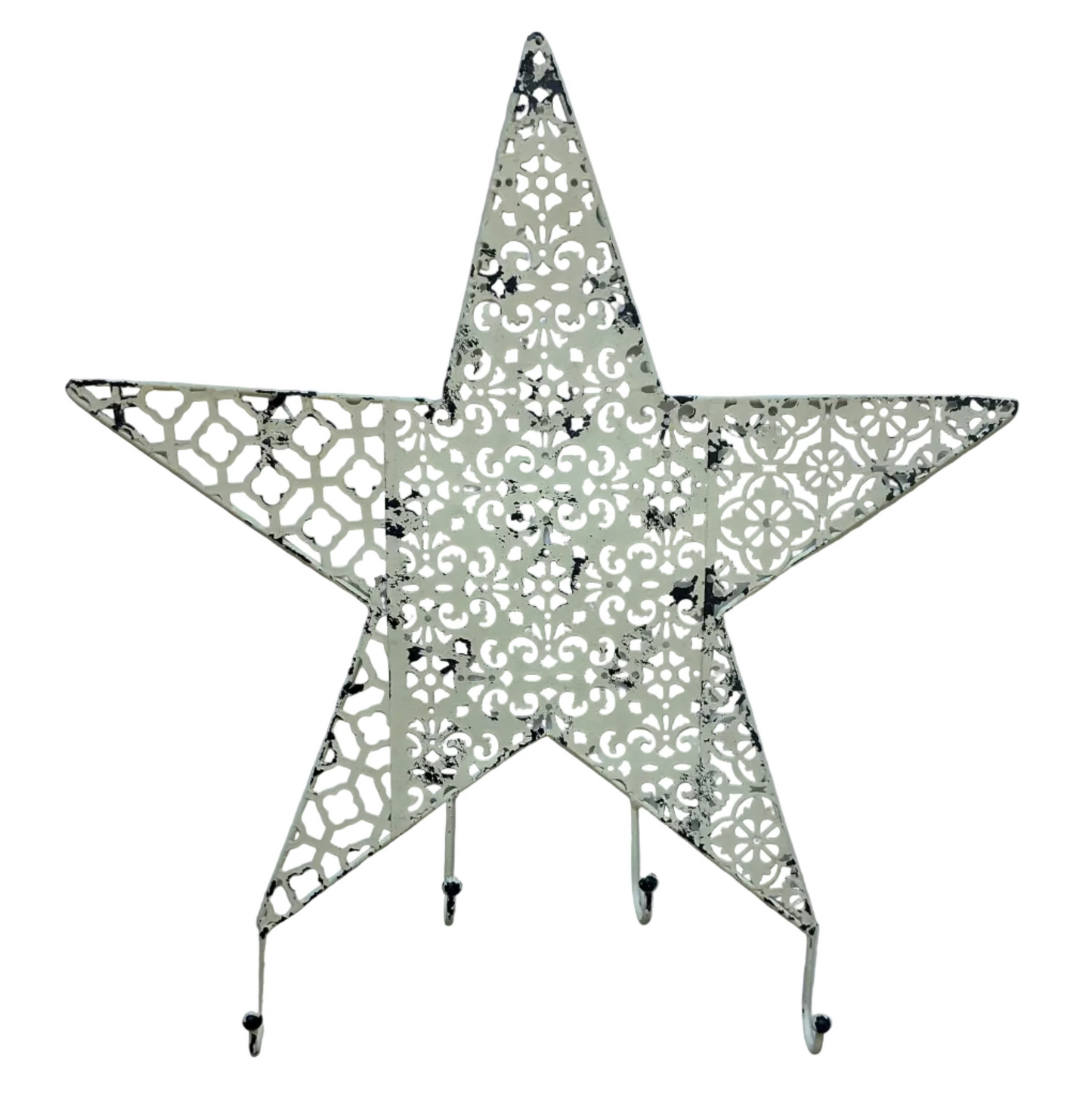 Metal Star Wall Hanging with Four Hooks