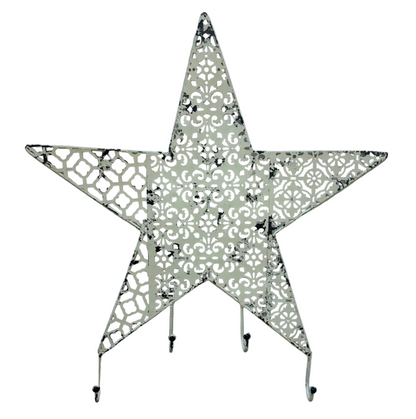 Metal Star Wall Hanging with Four Hooks