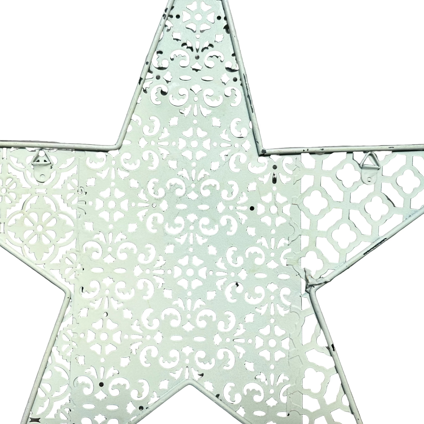 A large five-pointed star wall decor piece with an intricate laser-cut filigree pattern, shown on a white background.