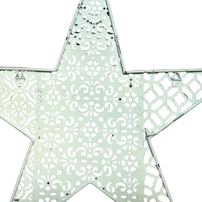 A large five-pointed star wall decor piece with an intricate laser-cut filigree pattern, shown on a white background.