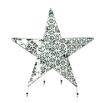 Metal Star Wall Hanging with Four Hooks